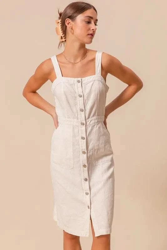SO ME Button Down Pocket Front Pinafore Dress in - photo