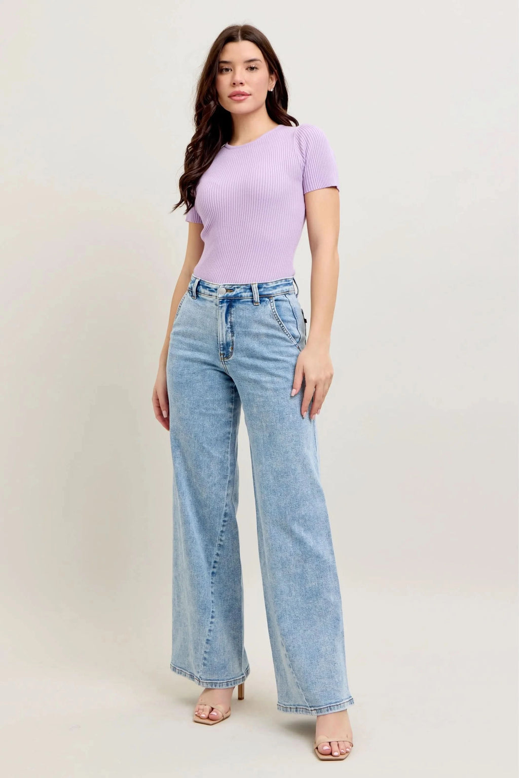 Judy Blue Full Size High Waist Wide Leg Jeans with Skewed Inseam Plus Size in - photo