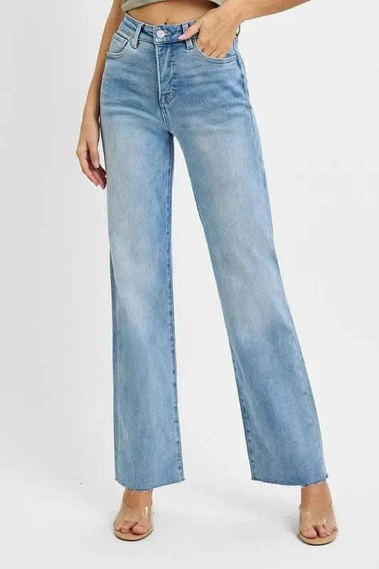 RISEN Tummy Control Rise Straight Jeans in LIGHT - photo