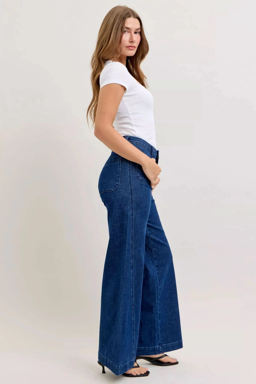 Judy Blue High-Waisted Retro Wide Jeans with Patch Pkts & Twisted Seams in - photo