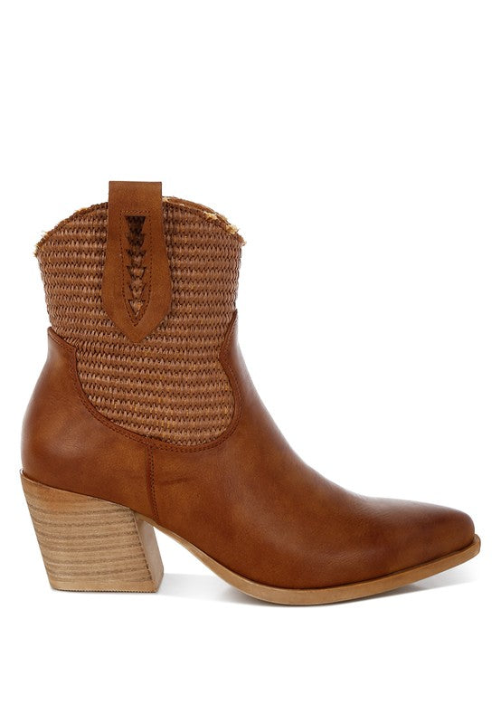 Big Mood Raffia & Faux Leather Cowboy Boots in - photo