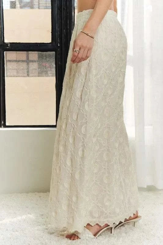 ADORA Elastic Waist Applique Maxi Skirt - SwagglyLife Home & Fashion