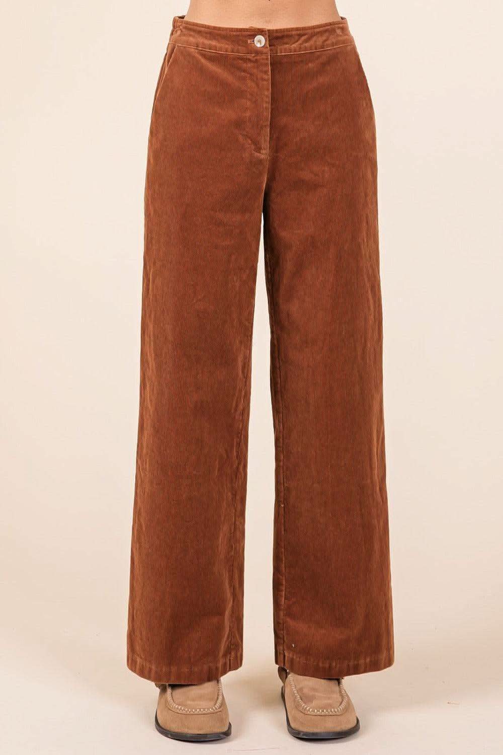 Mittoshop Corduroy Back Elastic Waist Pants - SwagglyLife Home & Fashion