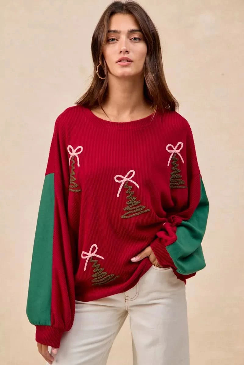 BiBi Christmas Theme Tree Embroidered Sweater in - photo