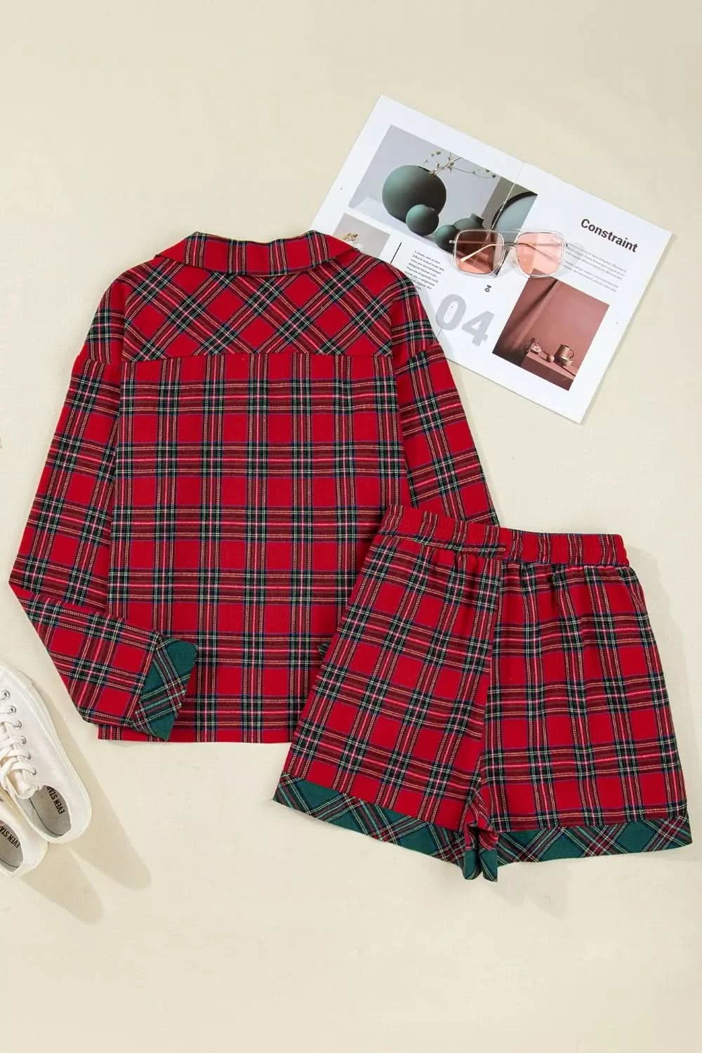 Plaid Patch Long Sleeve Holiday Pajama Set in - photo