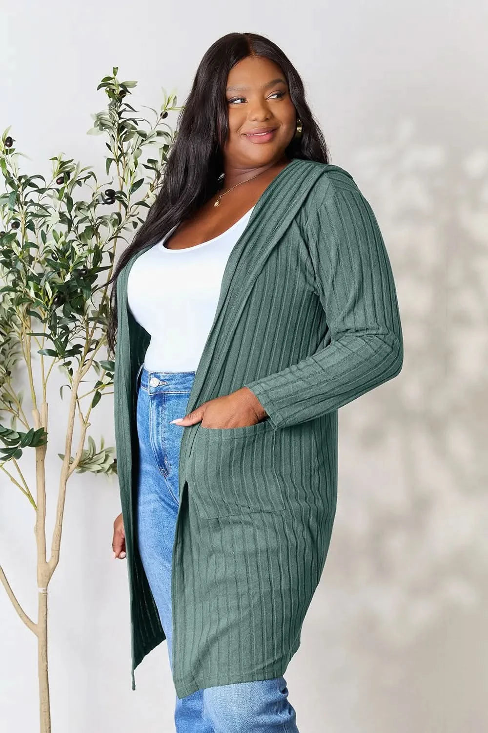 Basic Bae Full Size Hooded Sweater Cardigan in - photo