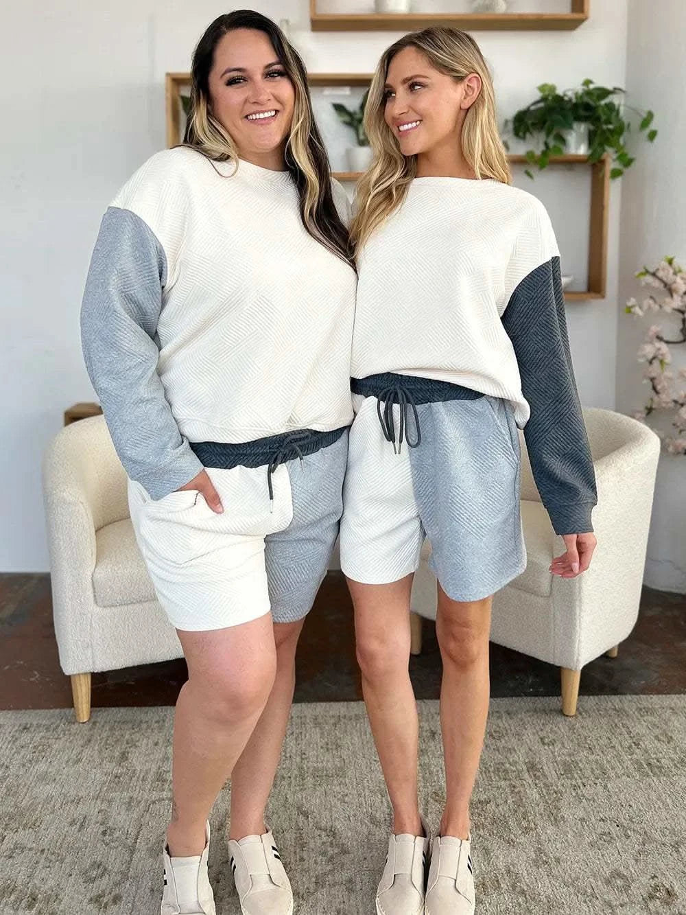 Double Take Full Size Contrast Drop Shoulder Top and Shorts Set in - photo