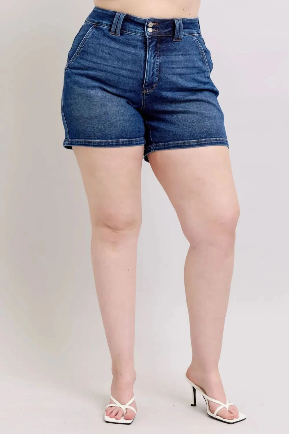 Judy Blue Full Size Double Button Waistband Denim Shorts Plus Size in - photo