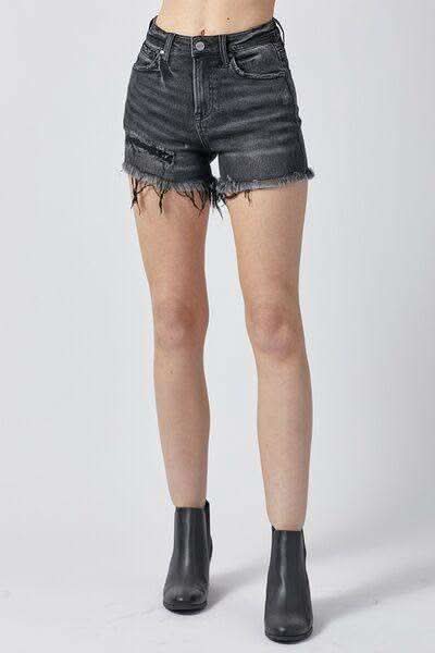 RISEN Raw Hem Denim Shorts with Pockets - SwagglyLife Home & Fashion