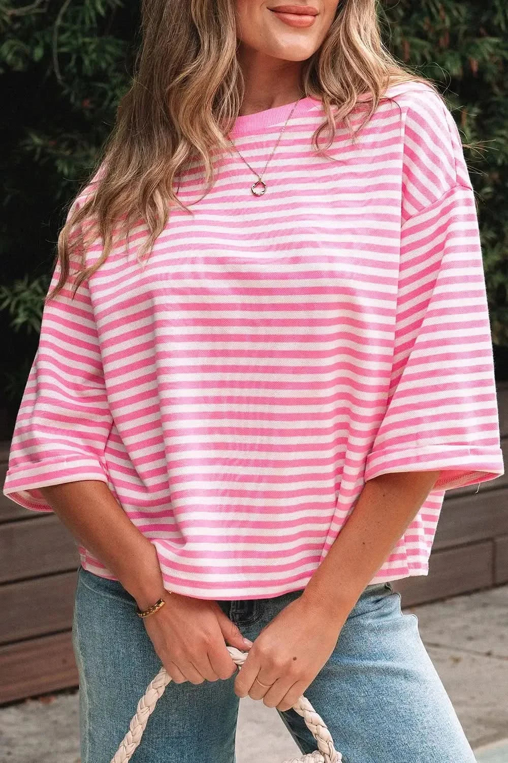 Striped Tie-Back Blouse with Cutout Detail in - photo