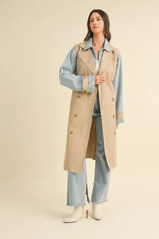 MABLE Layered Look Trench Coat With Denim Jacket in - photo