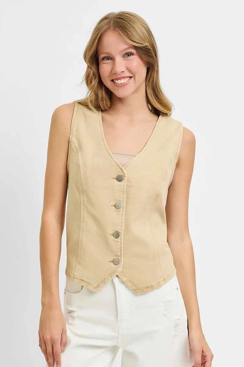RISEN Full Size V Neck Button Down Vest Plus Size in - photo
