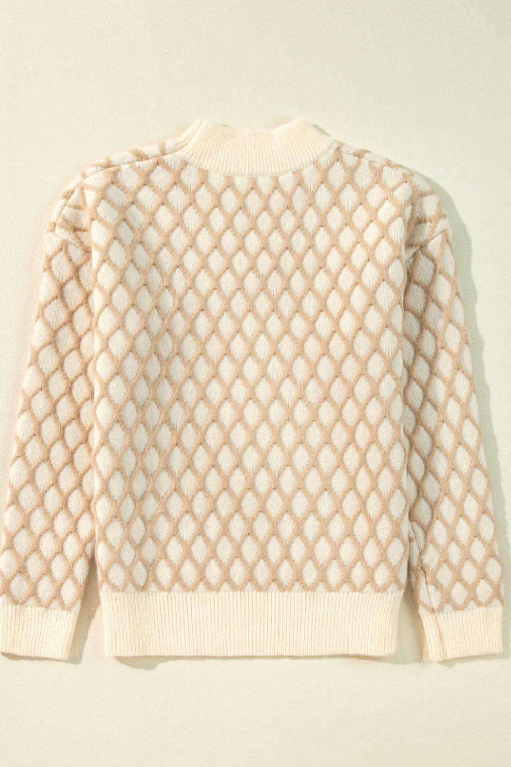 Diamond Pattern Mock Neck Long Sleeve Sweater in - Sweaters photo