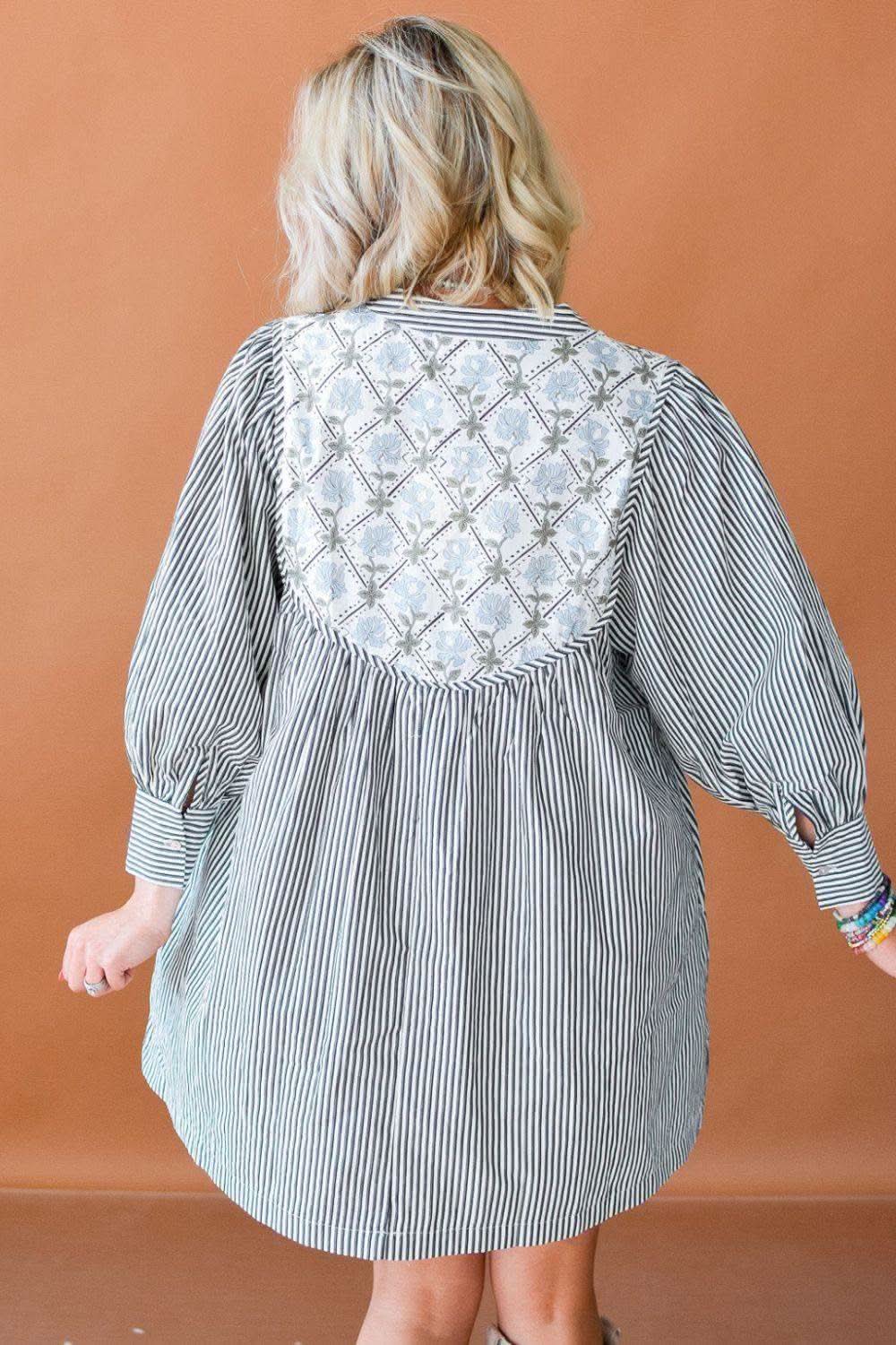 Tied Floral Printed Striped Long Sleeve Dress in - Dresses photo