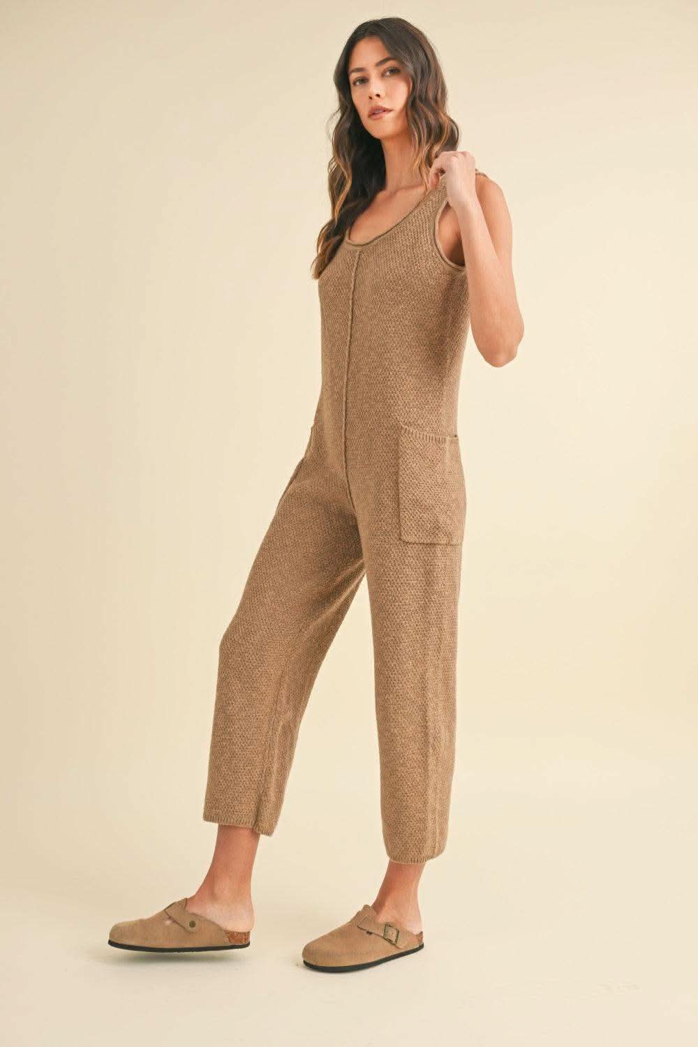 MABLE Sleeveless Knit Crop Jumpsuit with Pockets - SwagglyLife Home & Fashion