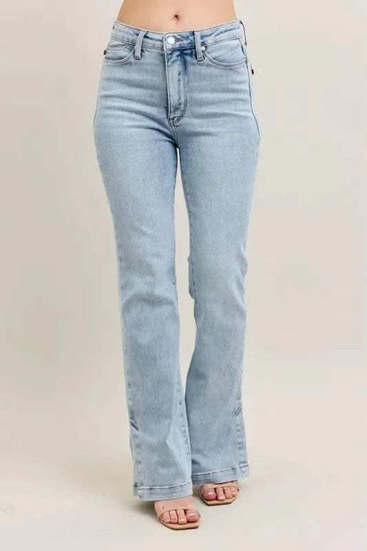 Judy Blue Full Size Tummy Control Vintage Wash Side Slit Slim Boot Jeans Plus Size in - photo