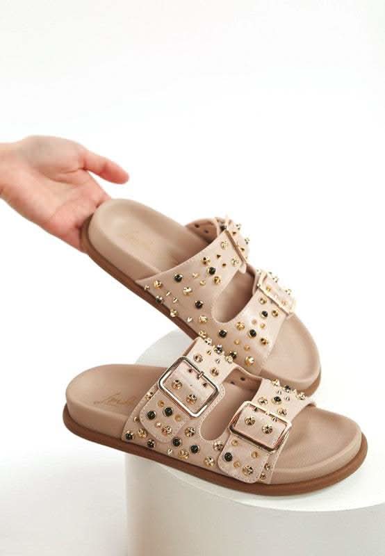 Rag Co. Jayata Metallic Stud Embellished Slides in - photo