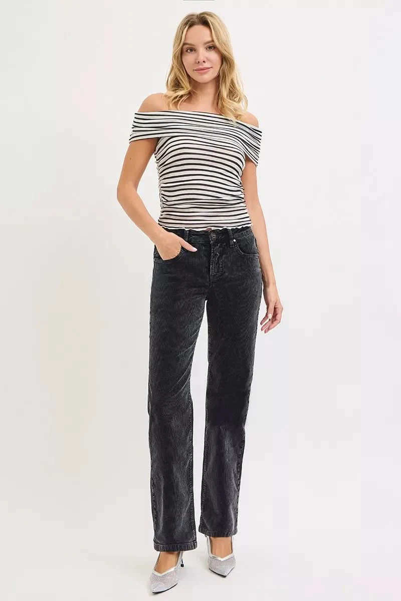 RISEN Tummy Control Mid Rise Straight Leg Corduroy Pants in - photo