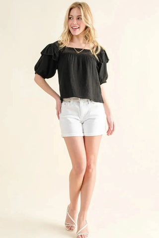 And The Why Square Neck Ruffled Blouse - SwagglyLife Home & Fashion And The Why Square Neck Ruffled Blouse - SwagglyLife Home & Fashion