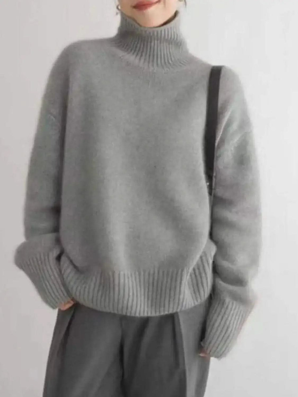 Turtleneck Dropped Shoulder Long Sleeve Sweater in - Sweaters photo