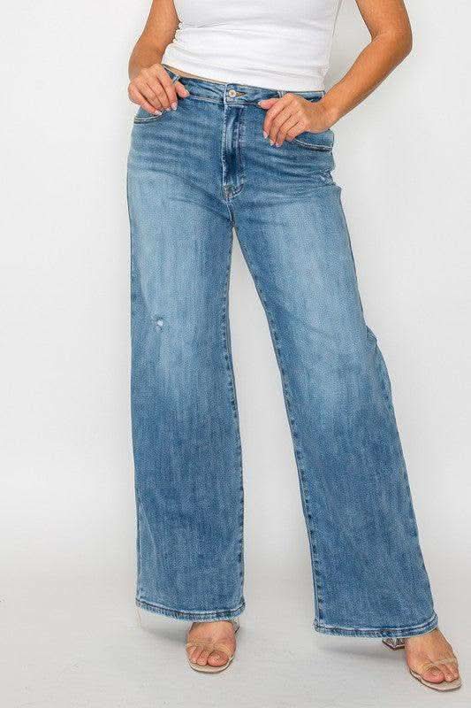 bytos Full Size High Rise Wide Leg Jeans with Pockets in - jeans photo