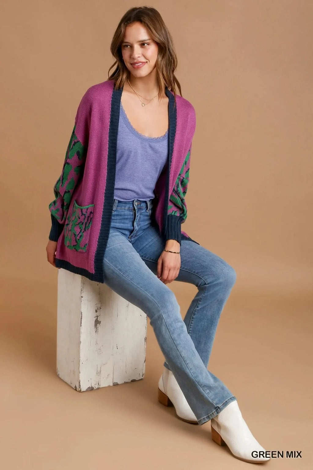 Umgee Animal Print Open Front Sweater Cardigan in - photo