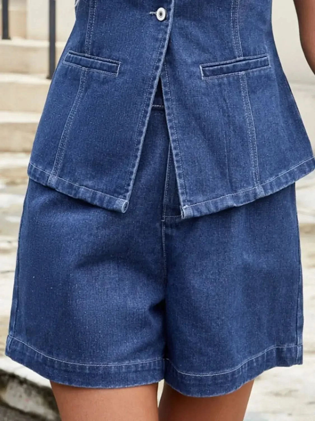 Button Down Vest and Shorts Denim Set - SwagglyLife Home & Fashion