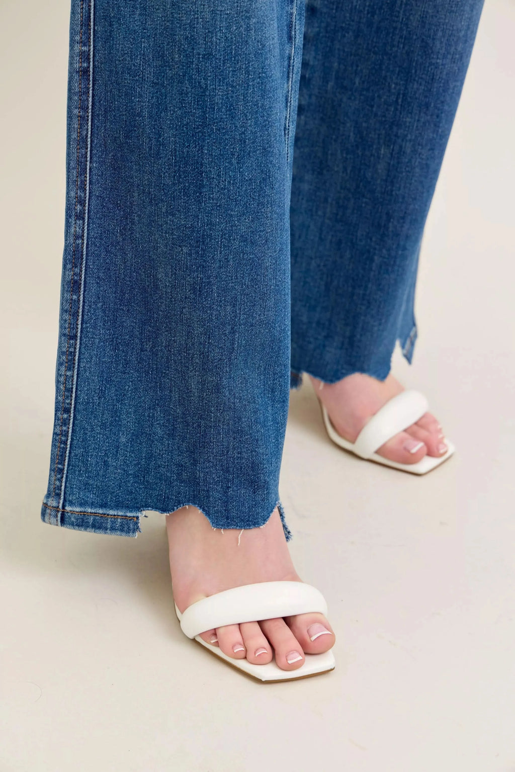 Judy Blue Full Size High Waist Tummy Control Chew Hem Destroy Wide Jeans Plus Size in - photo