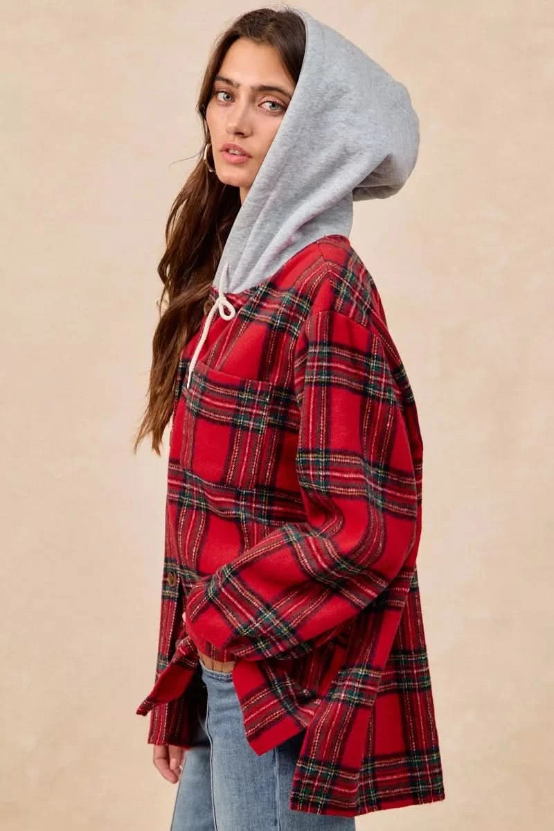 BiBi Brushed Plaid Hooded Jacket in - photo