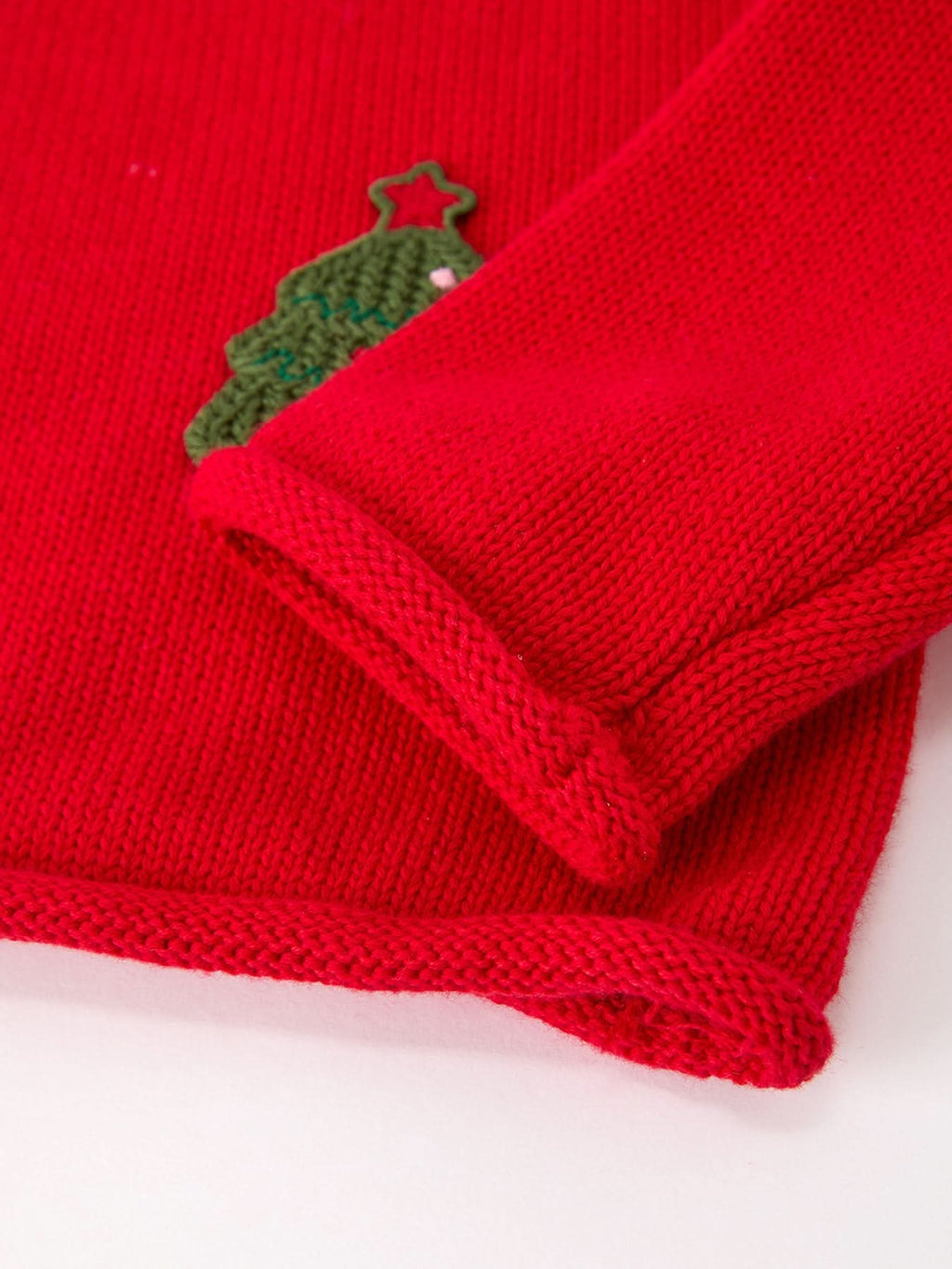 Baby Girl Christmas Red Knit Sweater with Embroidered Tree Appliqué -