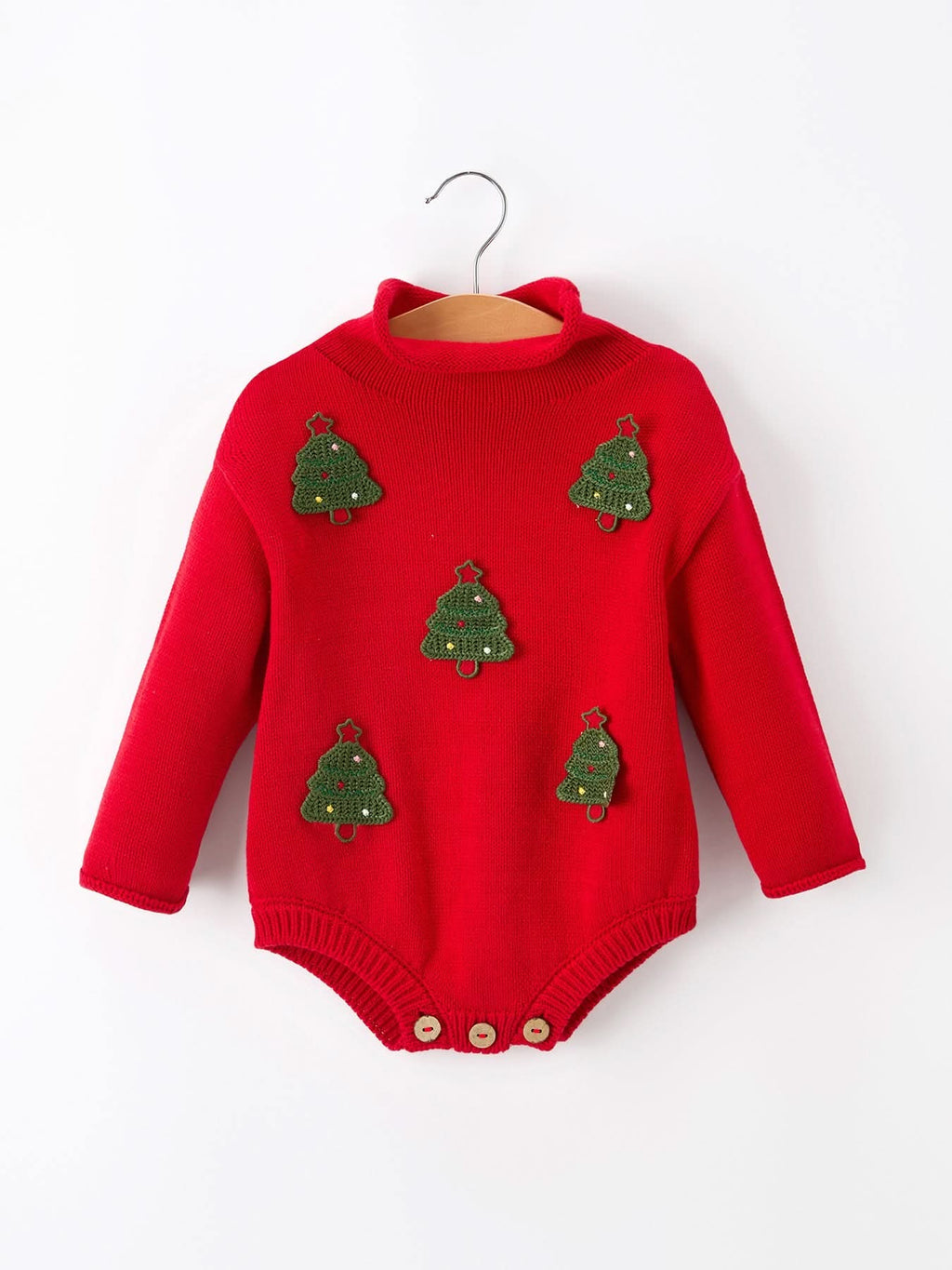 Baby Girls Christmas Red Knit Tree Appliqué Romper -