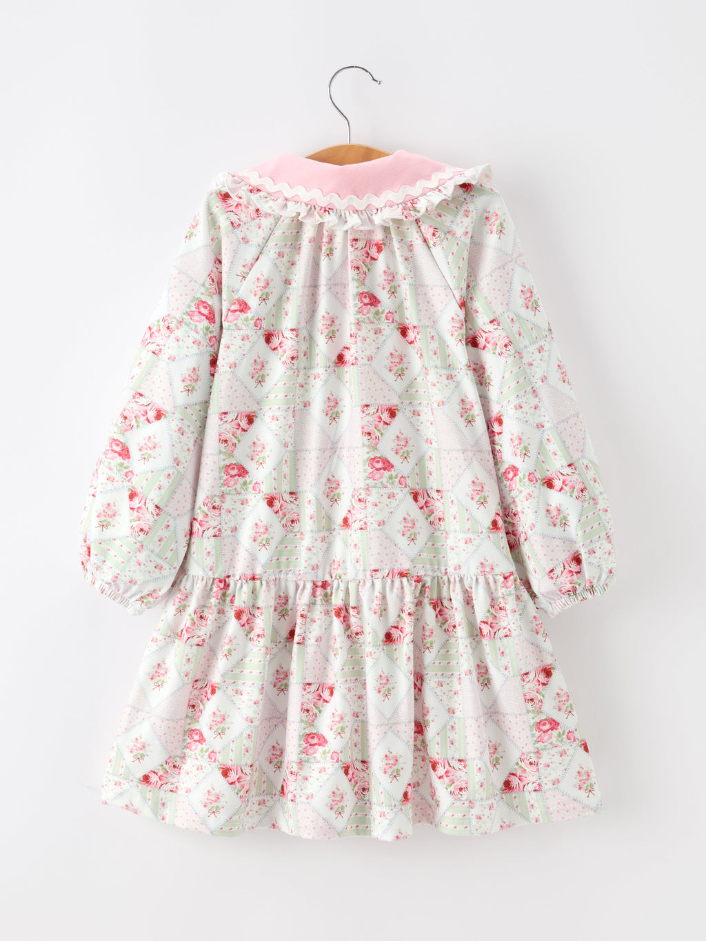 Fall Girls Floral Peter Pan Collar Ruffle Long-sleeved Dress -