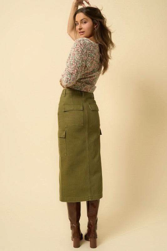 Denim Lab USA Color Cargo Midi Skirt - SwagglyLife Home & Fashion