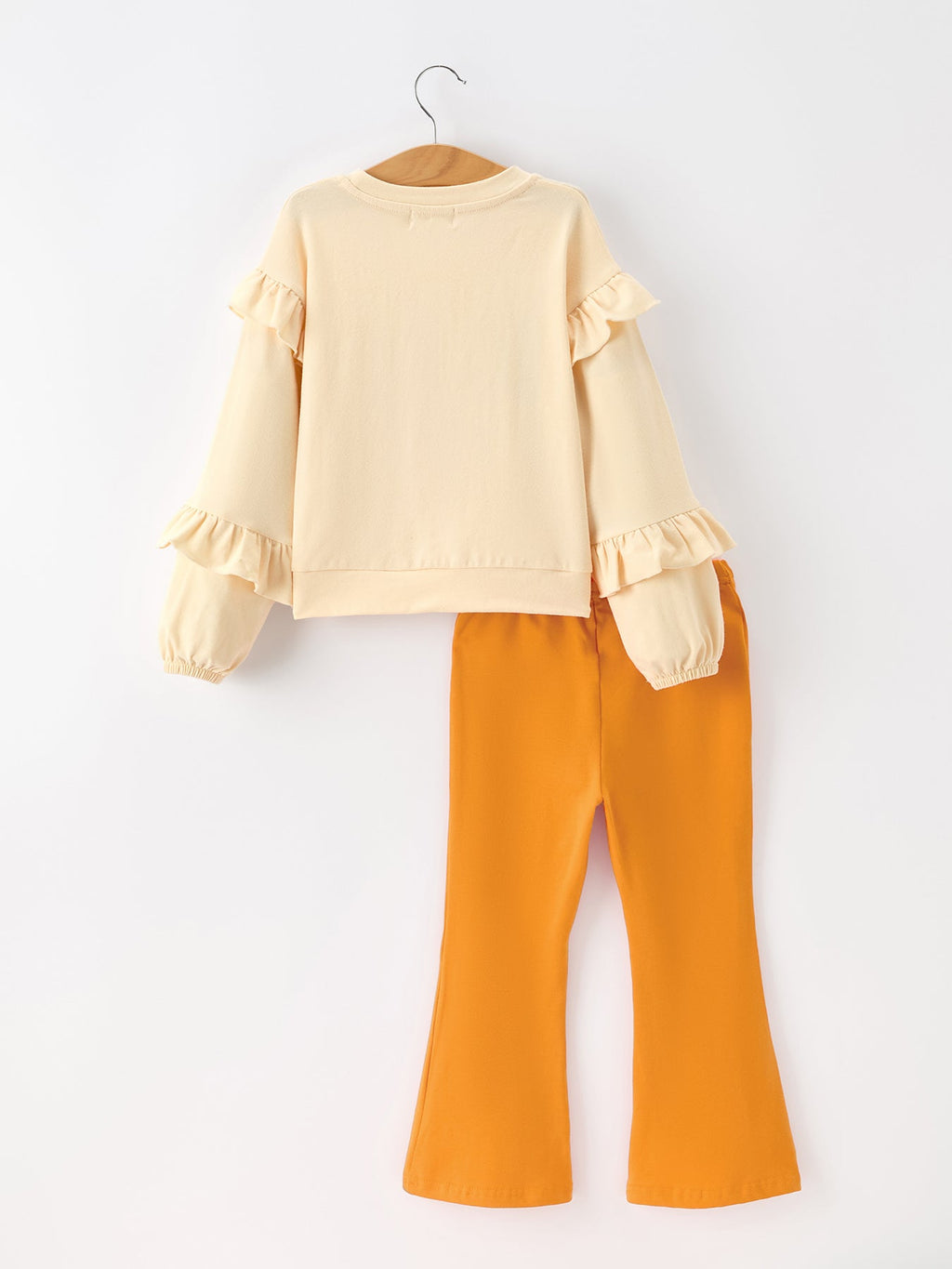 Fall Cozy Girls Ruffle Top Bell Bottom Pants Set -