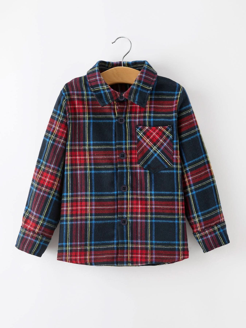 Christmas Boys Red Navy Plaid Button Down Shirt -