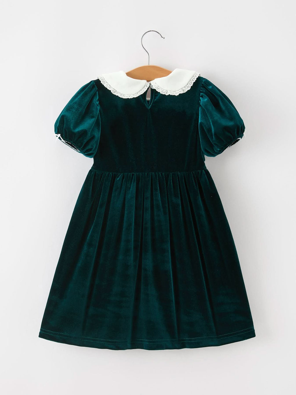 Girls Emerald Green Velvet Lace Collar Christmas Dress -