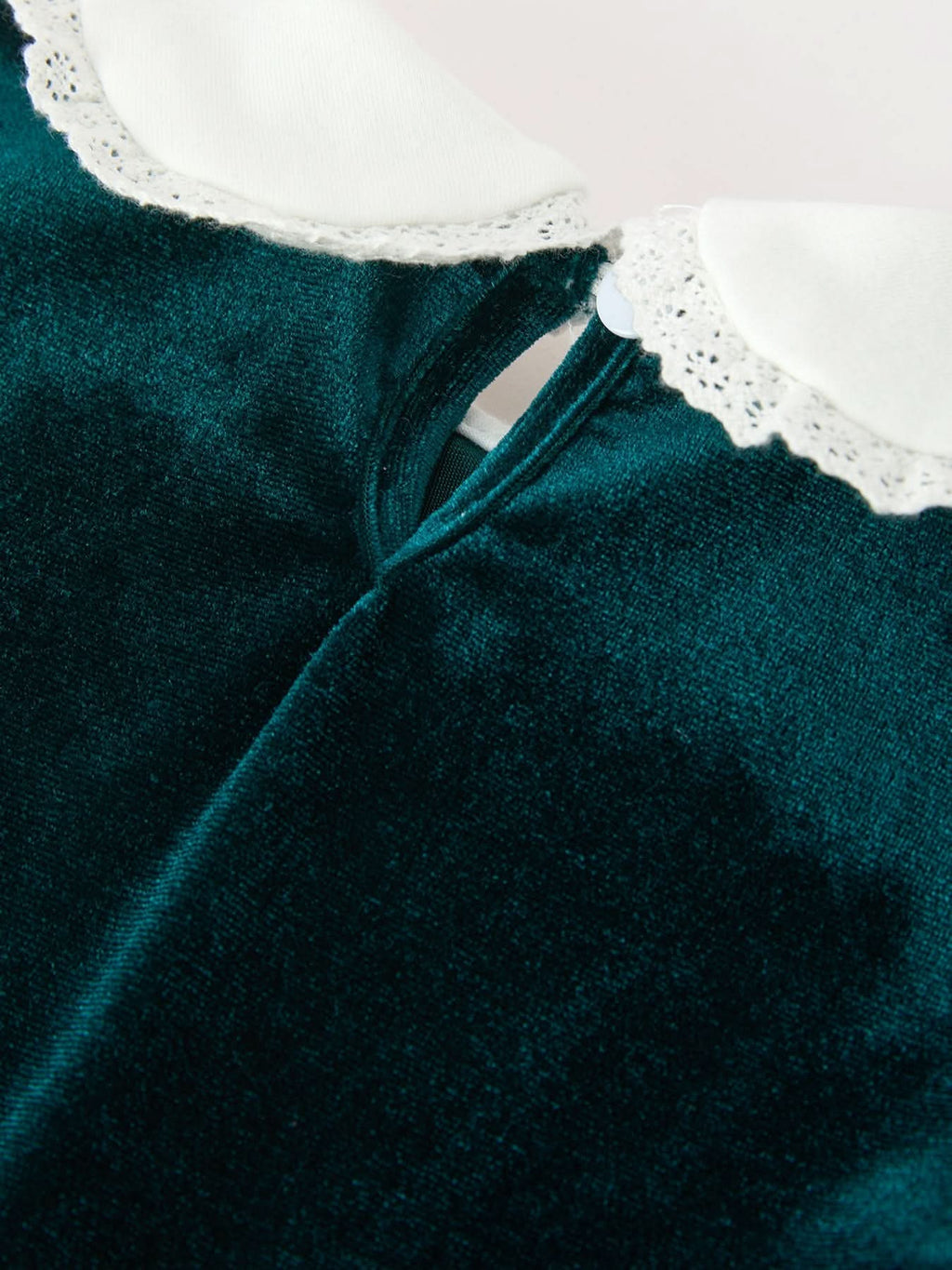 Girls Emerald Green Velvet Lace Collar Christmas Dress -