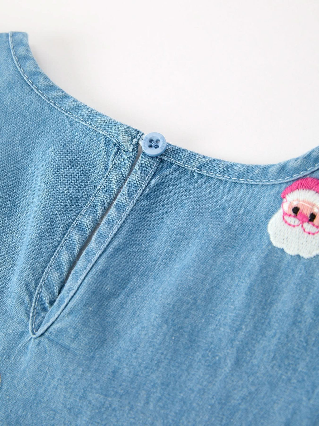 Christmas Santa Embroidered Girls Denim Dress -