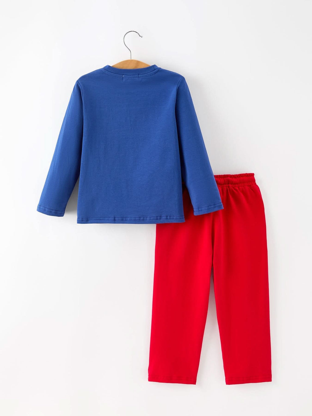 Christmas Santa Boys Blue Long Sleeve Shirt And Red Pants Set -