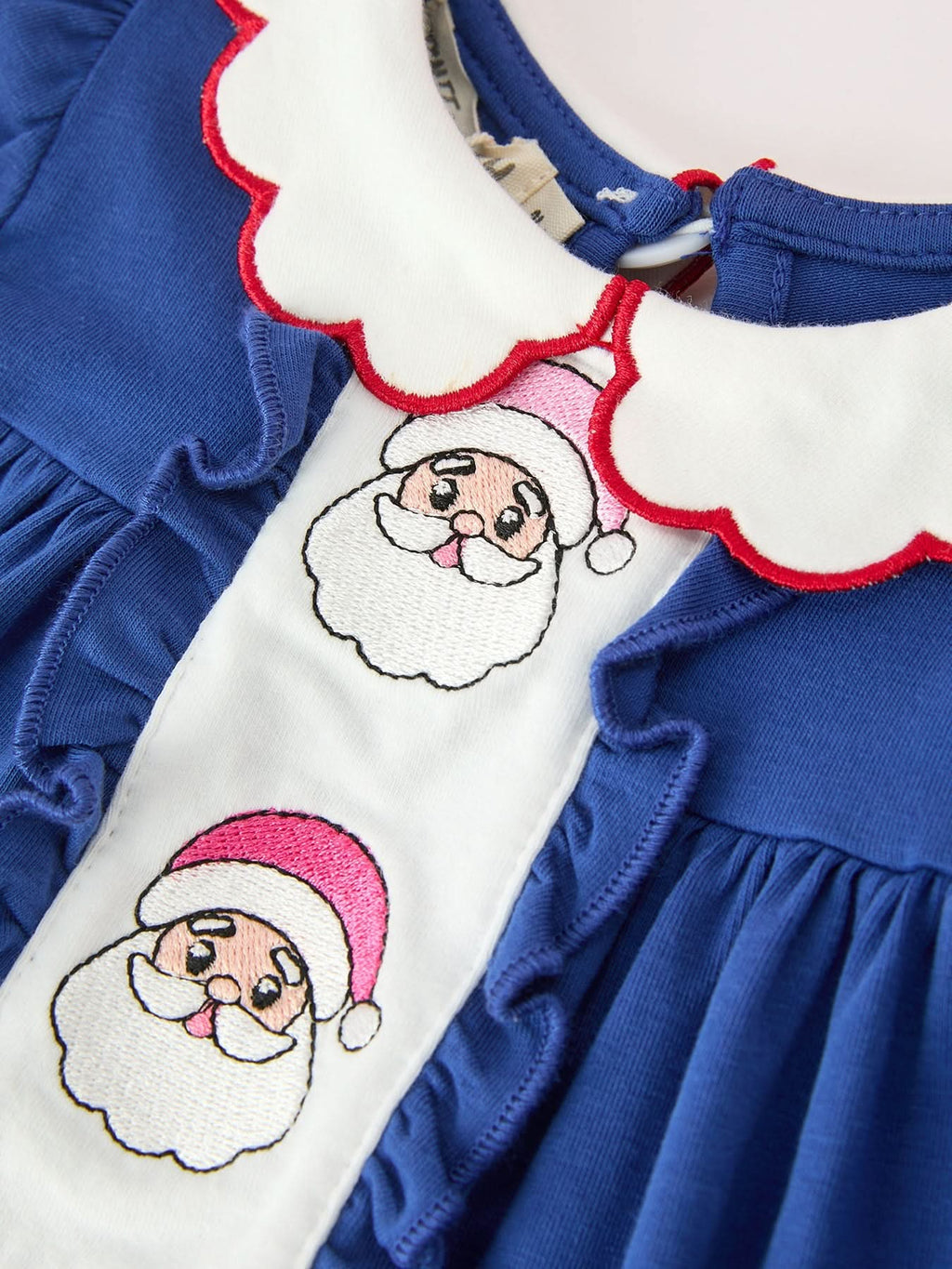 Christmas Santa Embroidery Girls Bloomer Set Peter Pan Collar -