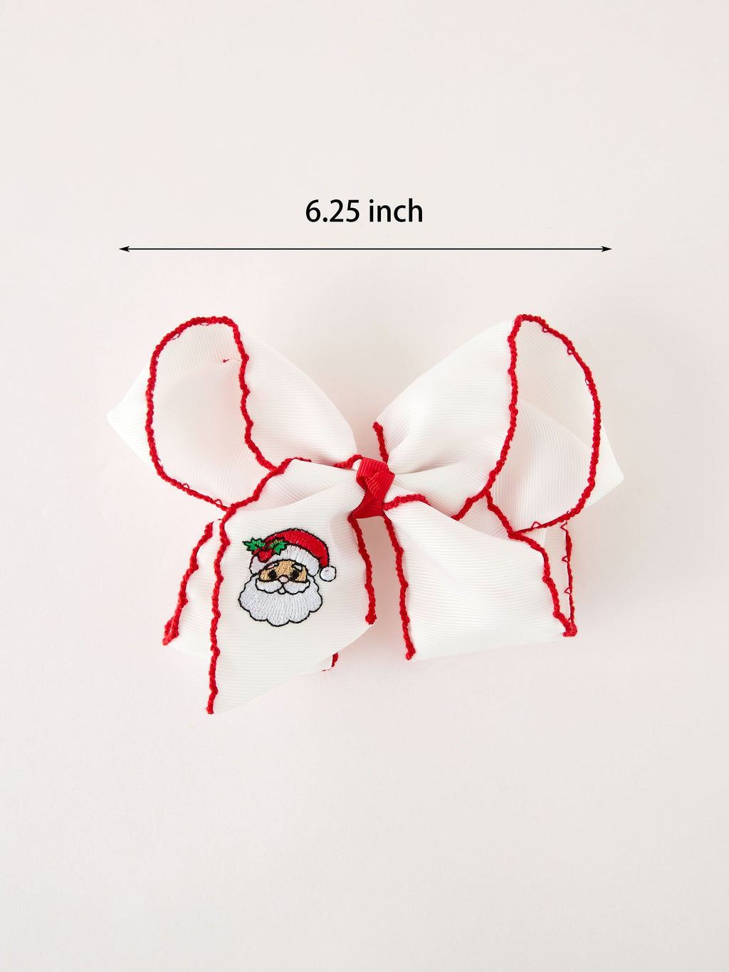 Girls' Christmas Santa Embroidered 6.25" Hair Bow – White/Pink - White