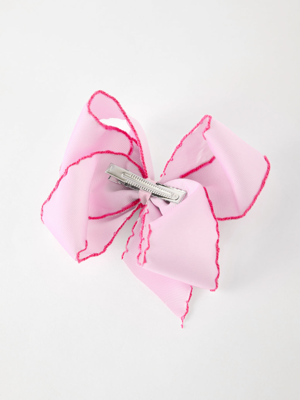 Girls' Christmas Santa Embroidered 6.25" Hair Bow – White/Pink -