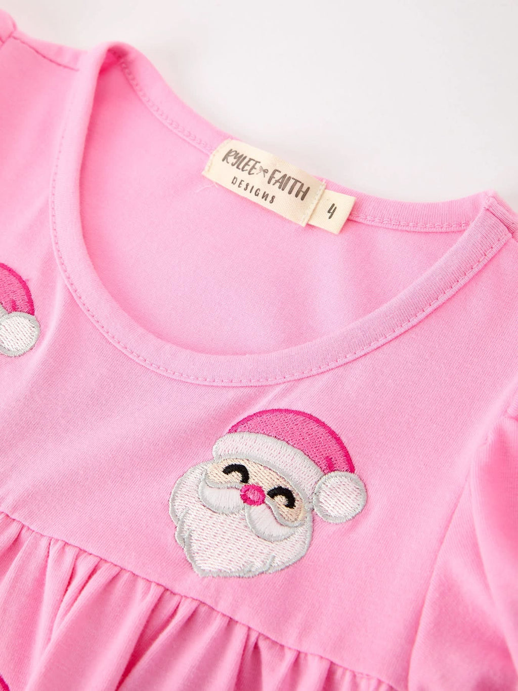 Christmas Santa Embroidery Girls Dress Ruffle Sleeve -
