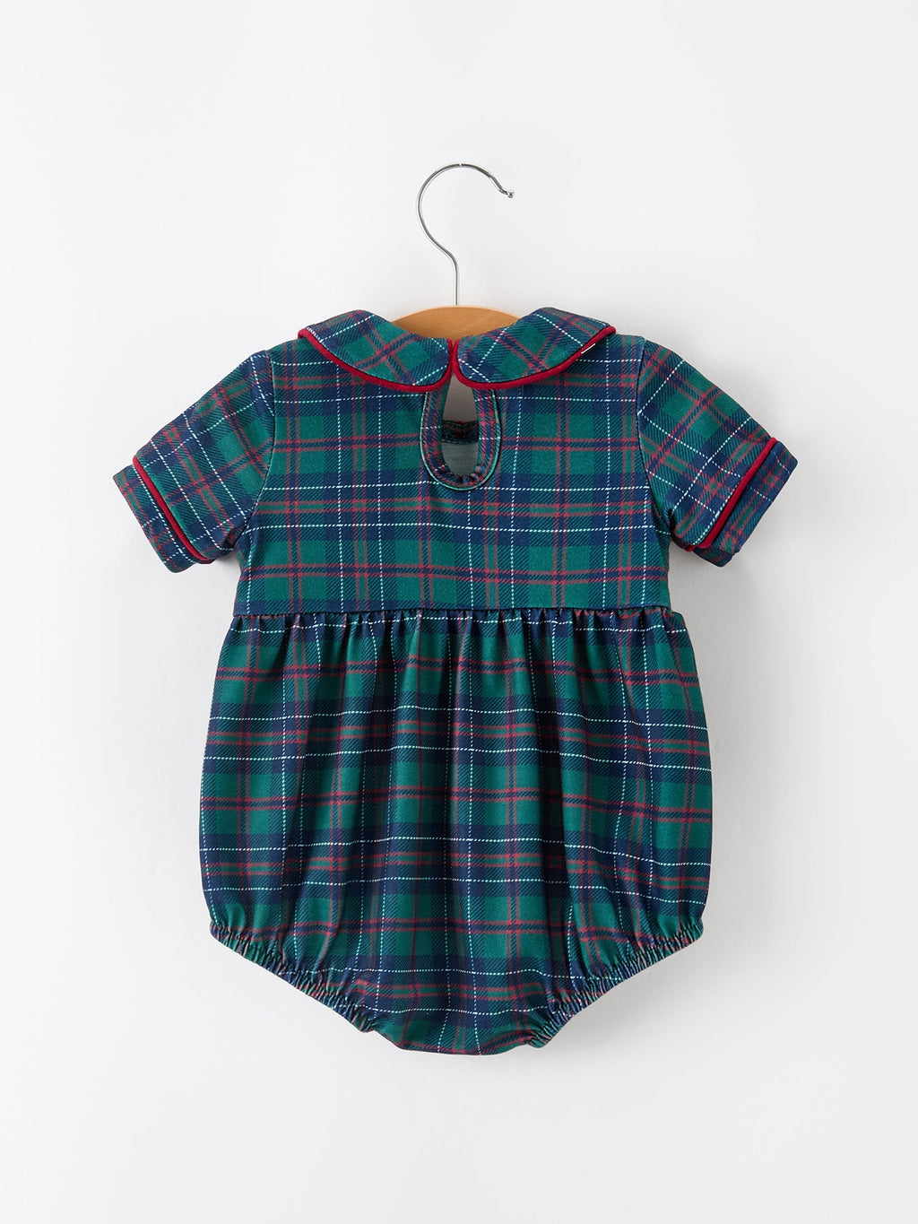 Christmas Baby Boys Plaid Smocked Peter Pan Collar Bubble Romper -