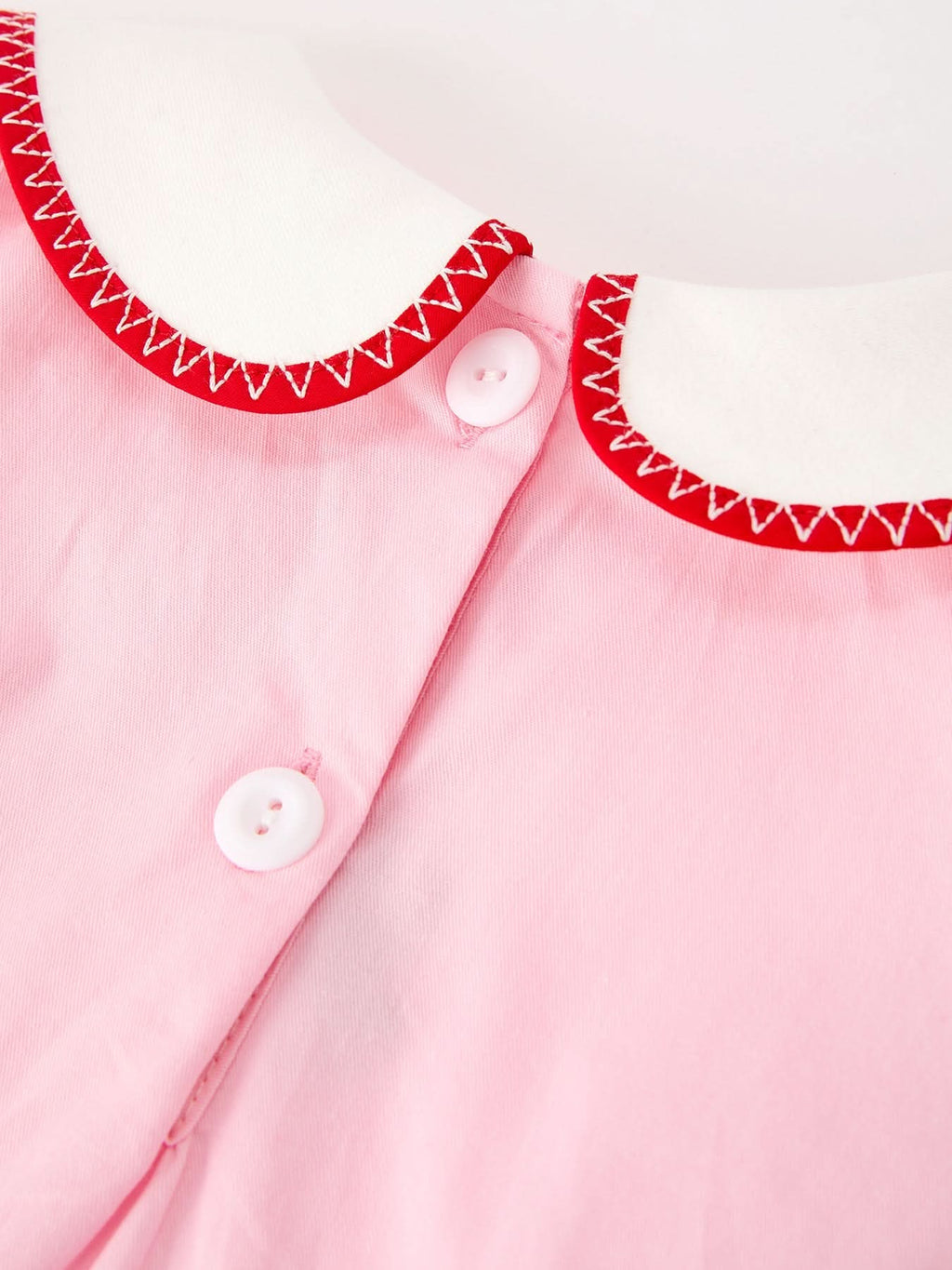 Christmas Girls Pink Candy Cane Embroidered Peter Pan Collar Dress -