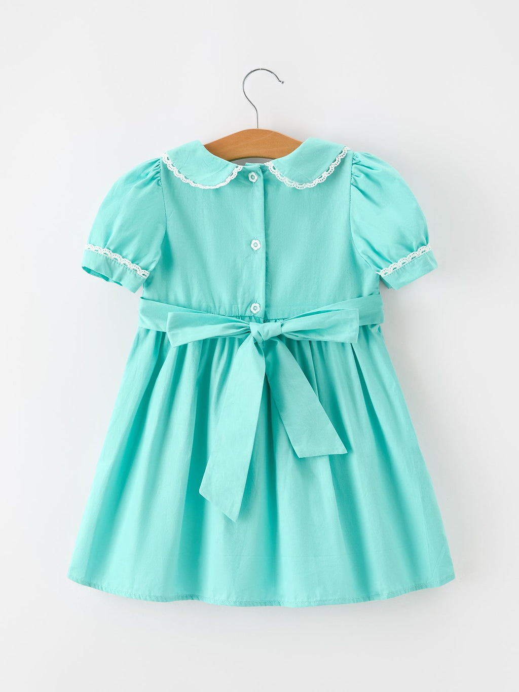 FALL Girls Aqua Floral Embroidered Smocked Dress -