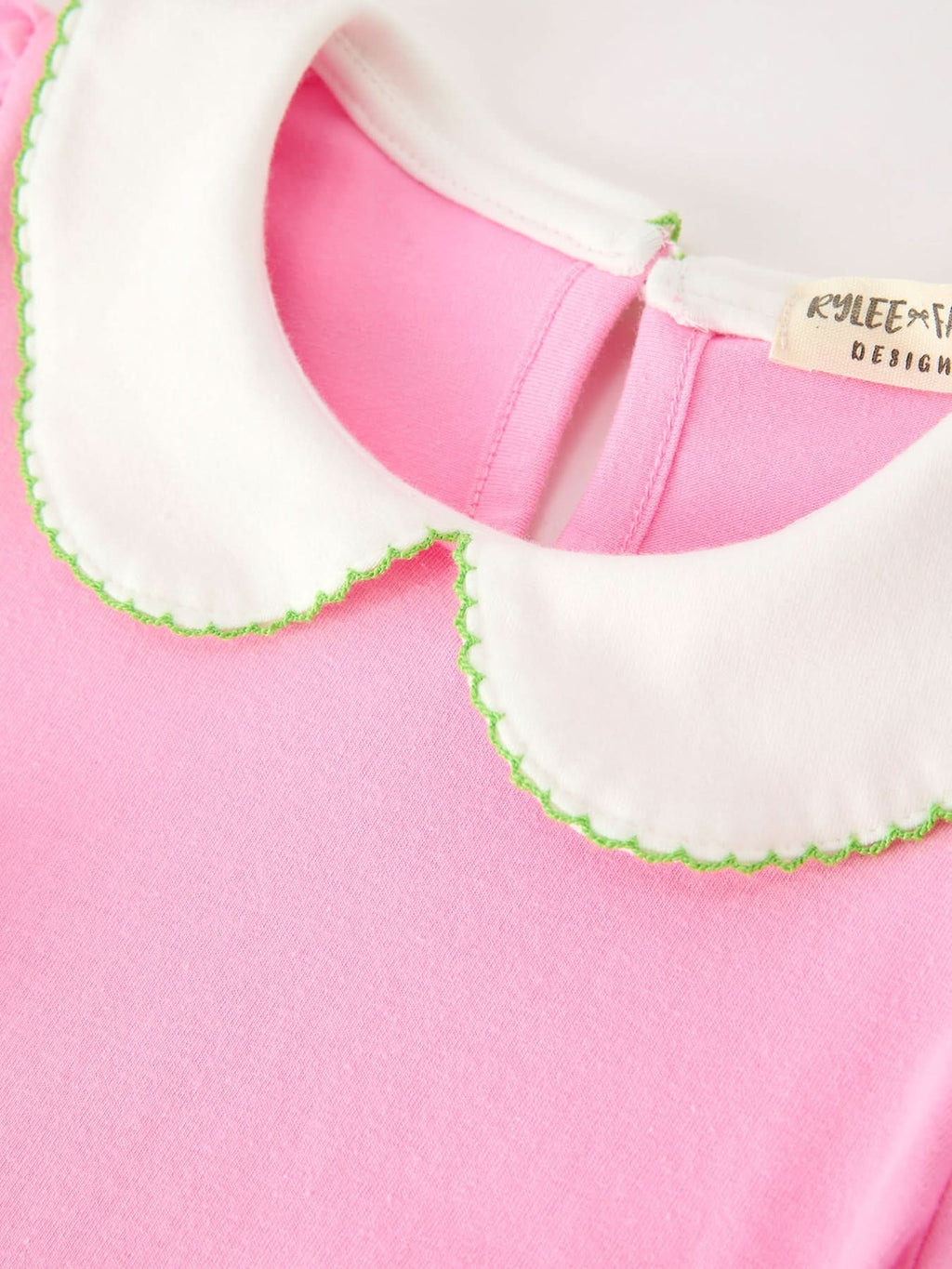 Girls Christmas Pink Bow & Christmas Tree Peter Pan Collar Dress -