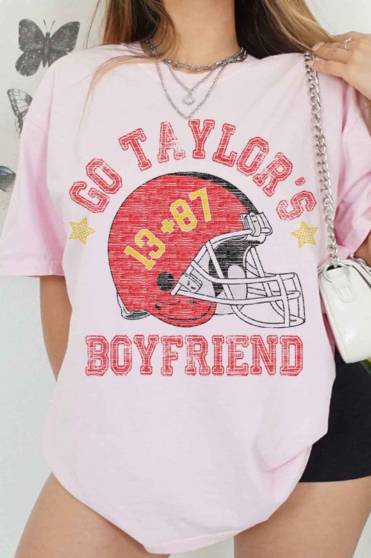 Go Taylor's Boyfriend Football Graphic Tee in PINK - photo