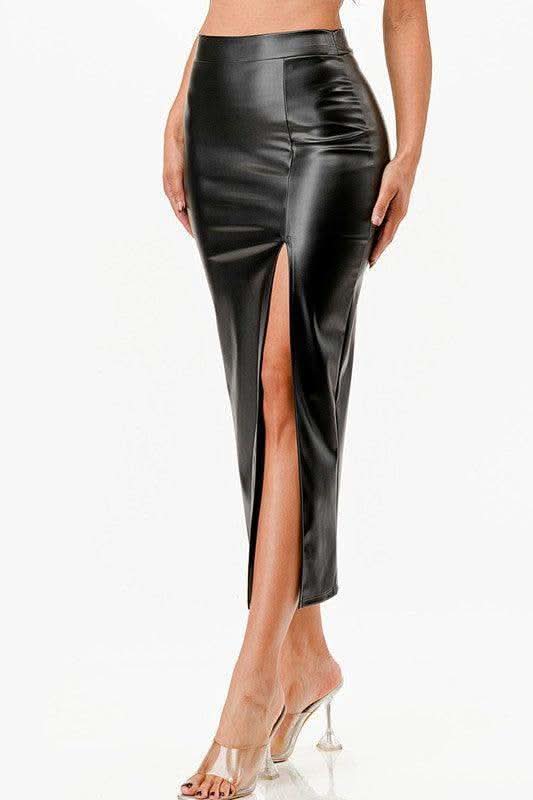 LA SCALA Long PU leather Pencil Skirt - SwagglyLife Home & Fashion