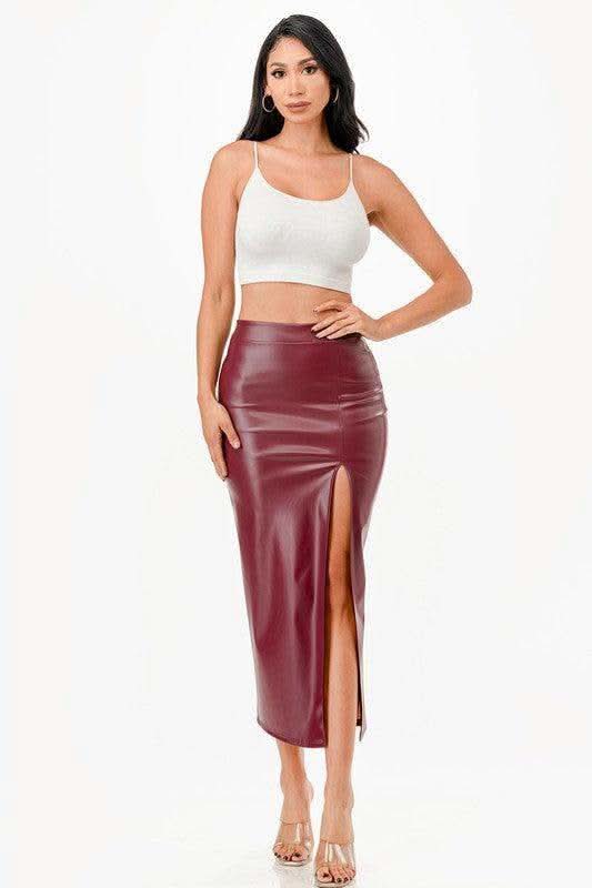LA SCALA Long PU leather Pencil Skirt - SwagglyLife Home & Fashion